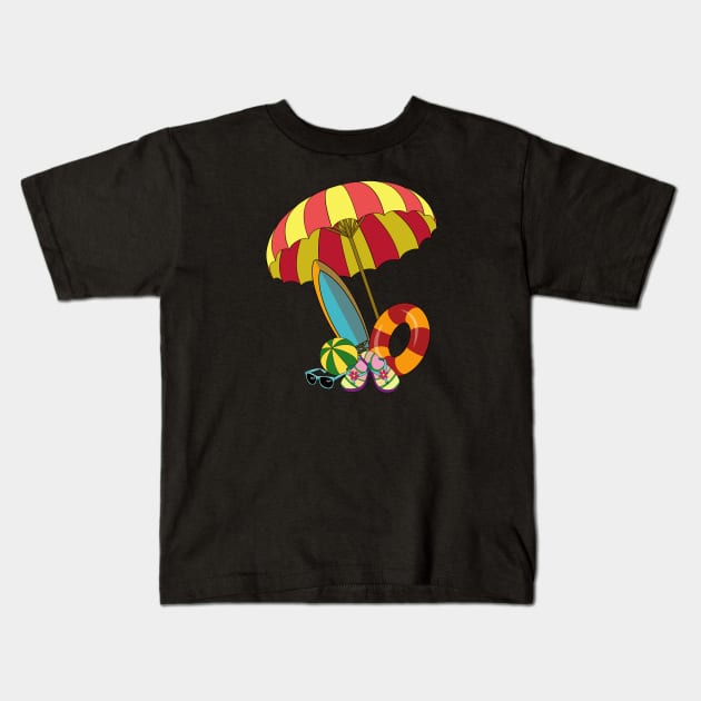 Beach Summer Fun Art Kids T-Shirt by Designoholic